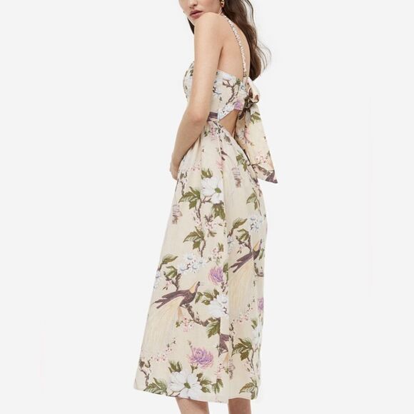 H&M Linen-blend Bow-detail Dress NEW - Picture 4 of 7